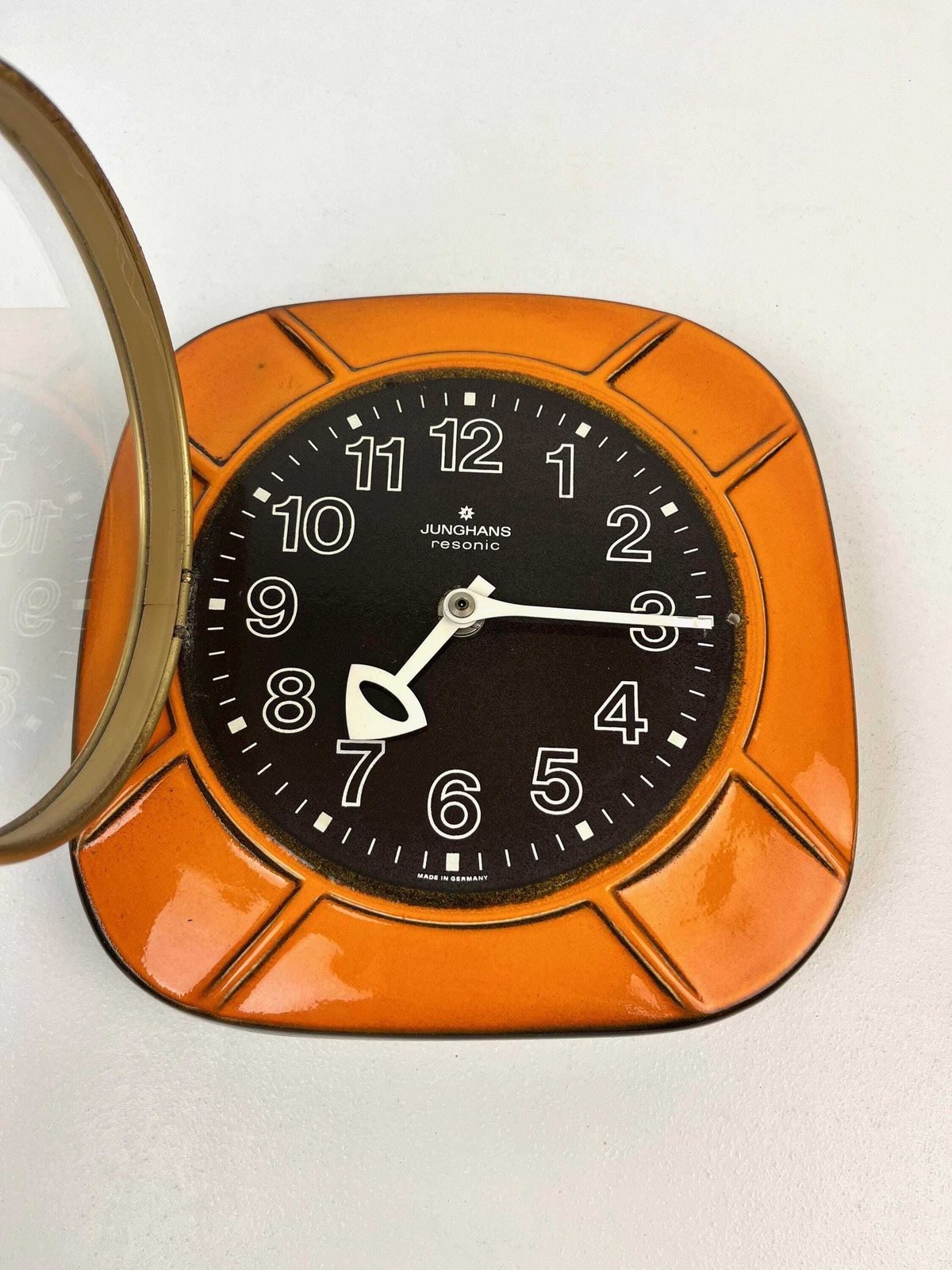 Very Rare Mid Century 70s Space Age Orange Ceramic Wall Clock By Junghans Resonic photo vinterior