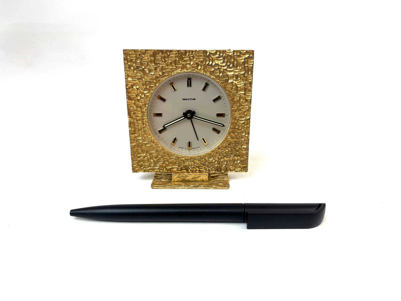 photo furniture Stunning Mid Century Golden Sculptural Metal Brutalist Alarm Desk Clock By Mauthe