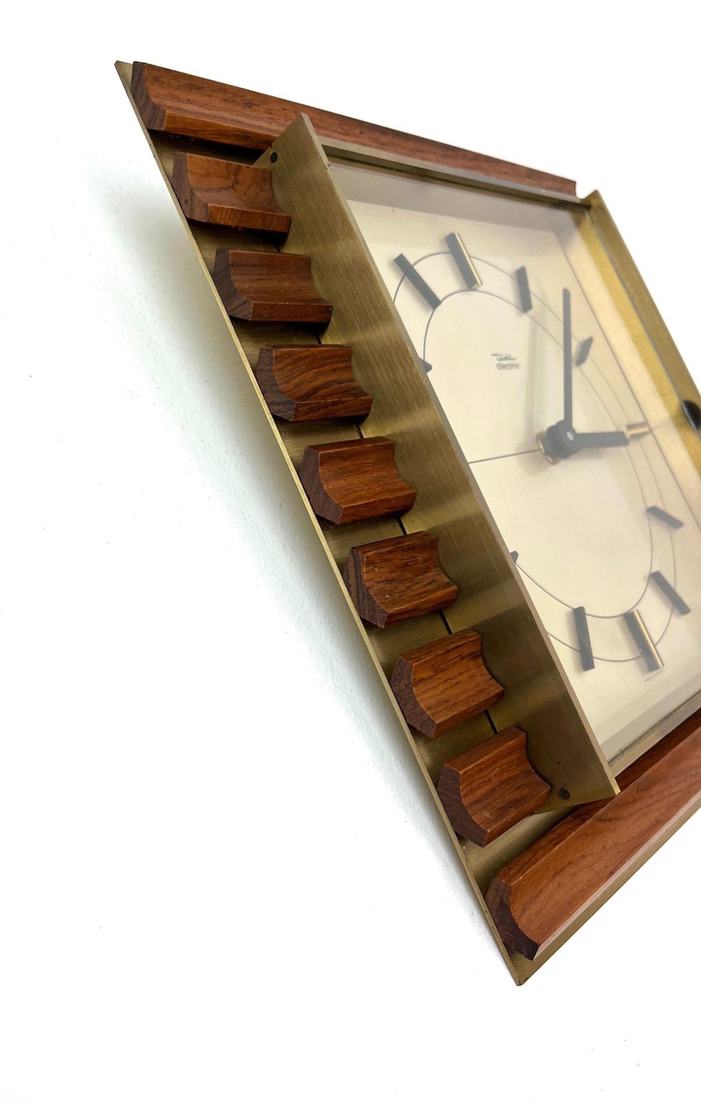 Rare Stunning Mid Century Danish Modern Teak Brass Wall Clock By Diehl photo for sale