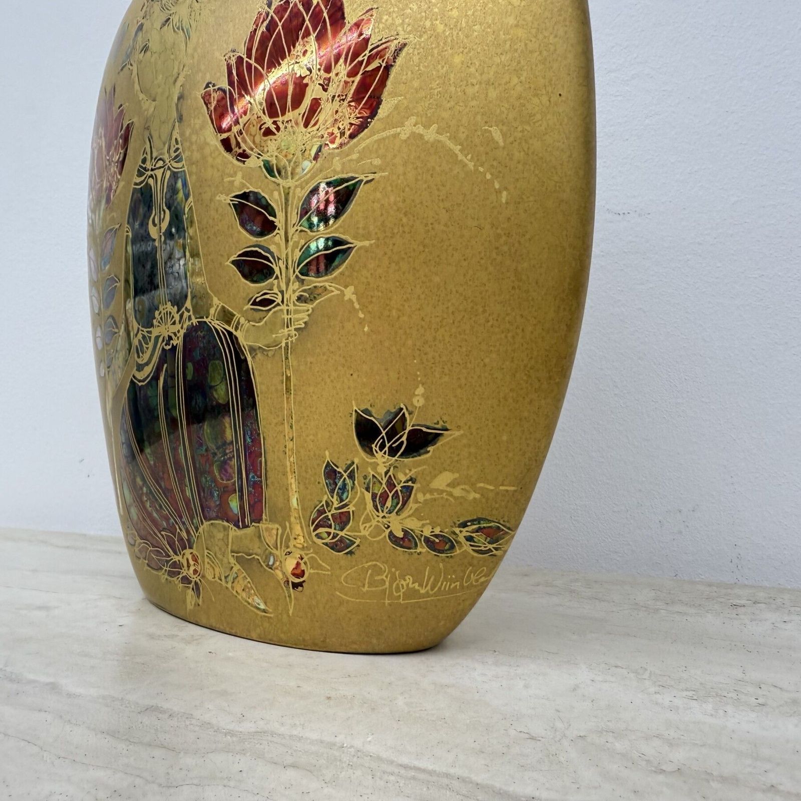 Woonaccessoires Zeldzame Bjørn Wiinblad Voor Rosenthal Vaas Met Goudkleurig Decor, Jaren 1970 photo