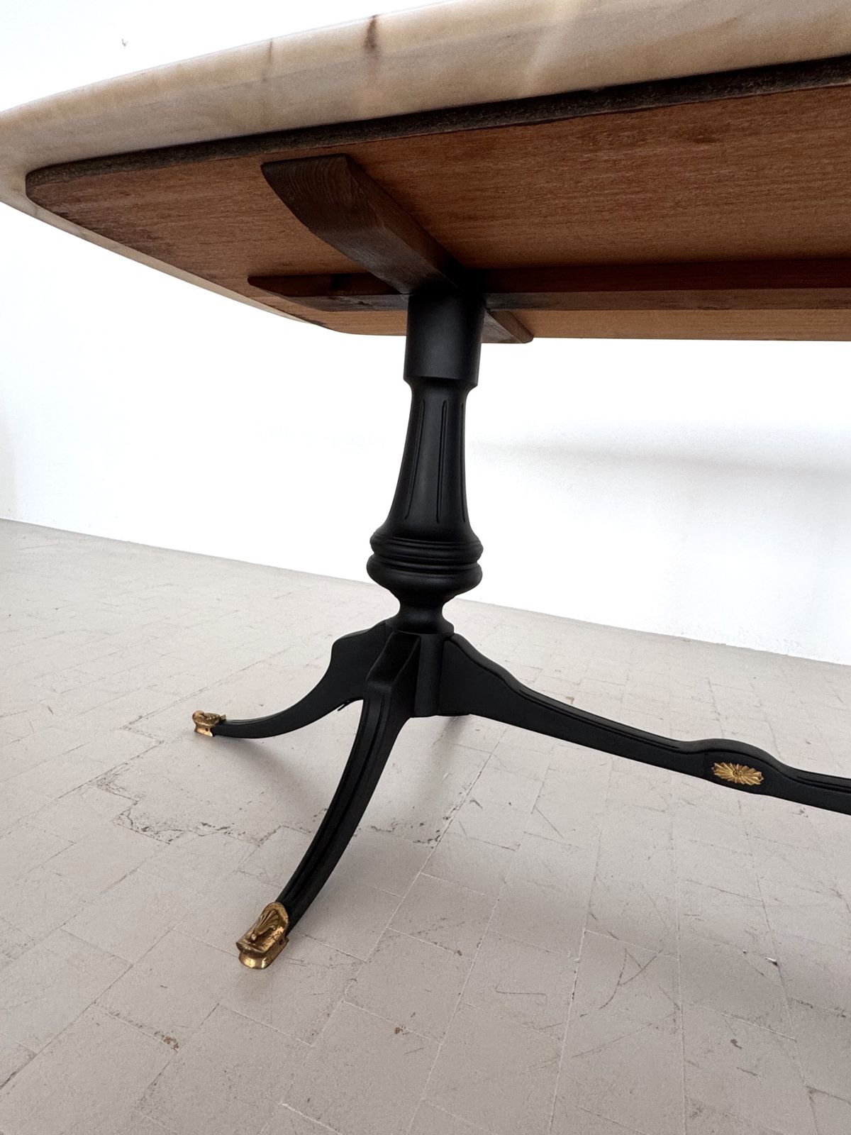 Italian Midcentury Sculptural Dining Room Table With Marble Top, 1950s photo vinterior