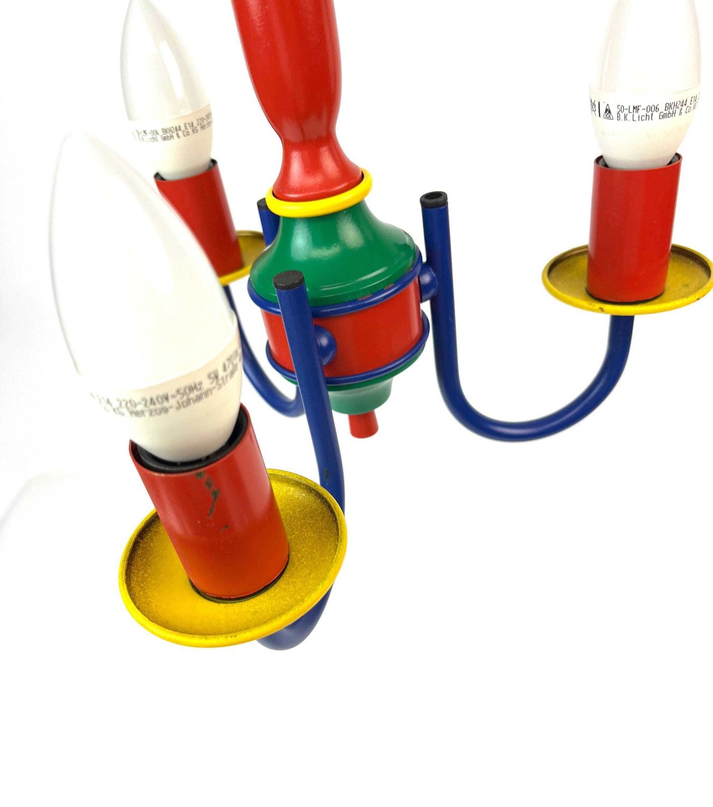 Rare Colorful Small 80s Postmodern Mid Century Chandelier Memphis Age Hanging Lamp photo vinterior