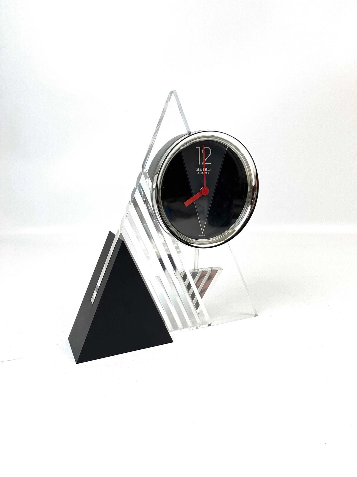Rare Postmodern Memphis Age Neo Art Deco Acrylic Pendulum Desk Clock By Seiko