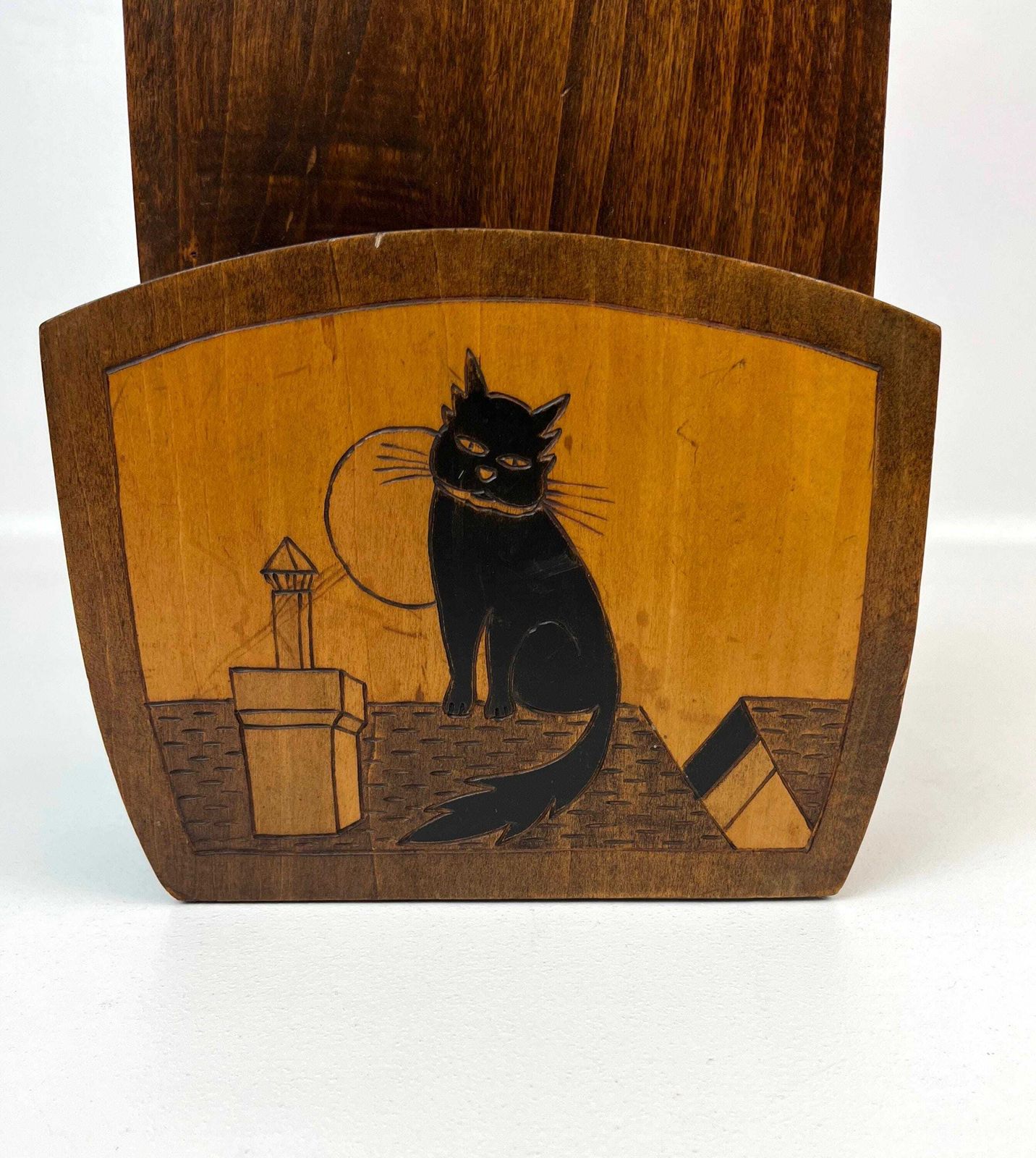 Rare Beautiful Antique Art Deco Wooden Hand Made Antique Cat Wall Storage Holder photo 390.0