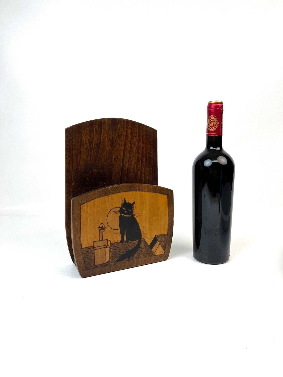 Rare Beautiful Antique Art Deco Wooden Hand Made Antique Cat Wall Storage Holder photo vinterior