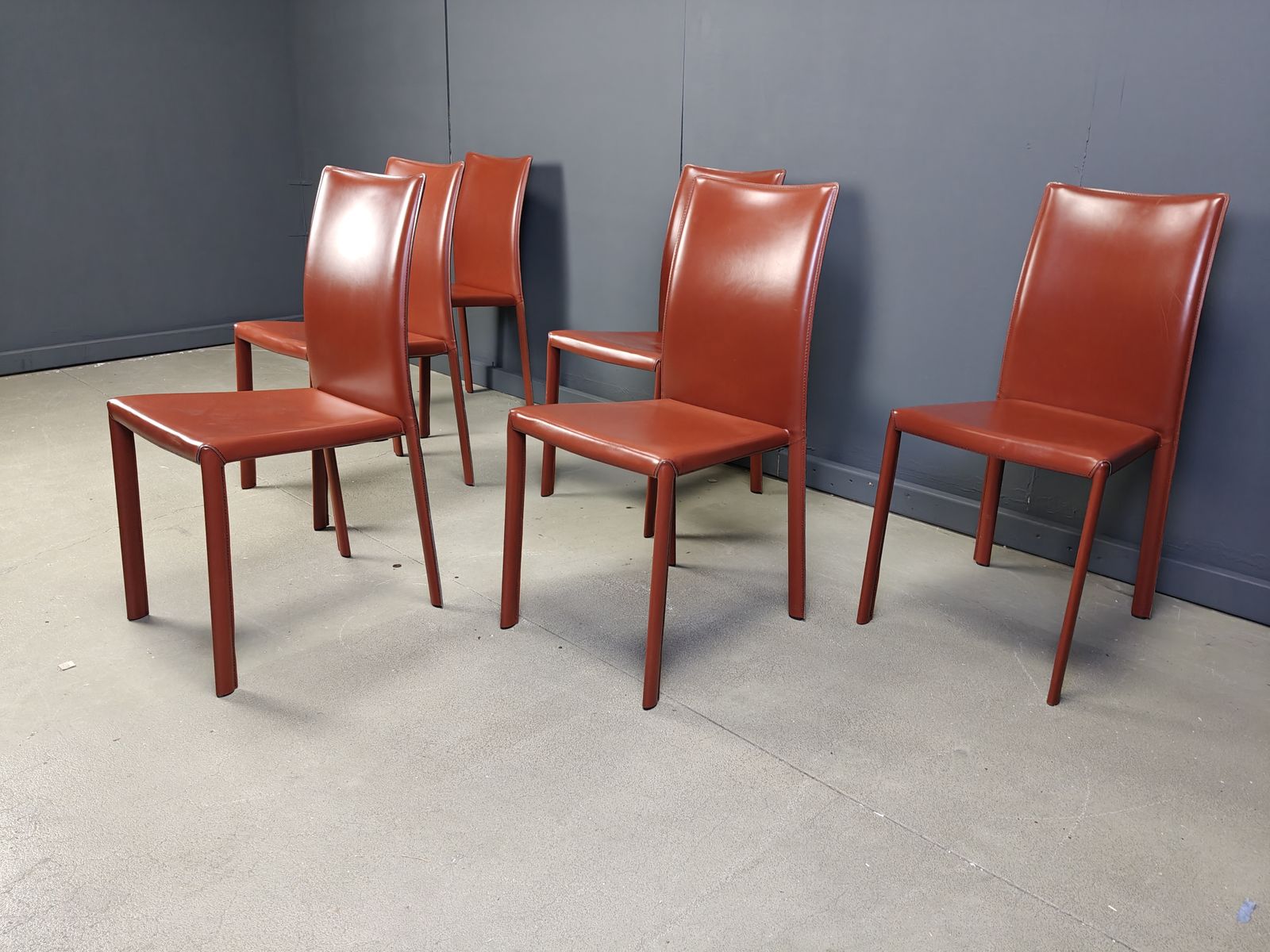 Red Leather Italian Dining Chairs, 1980s   Set Of 6 photo for sale