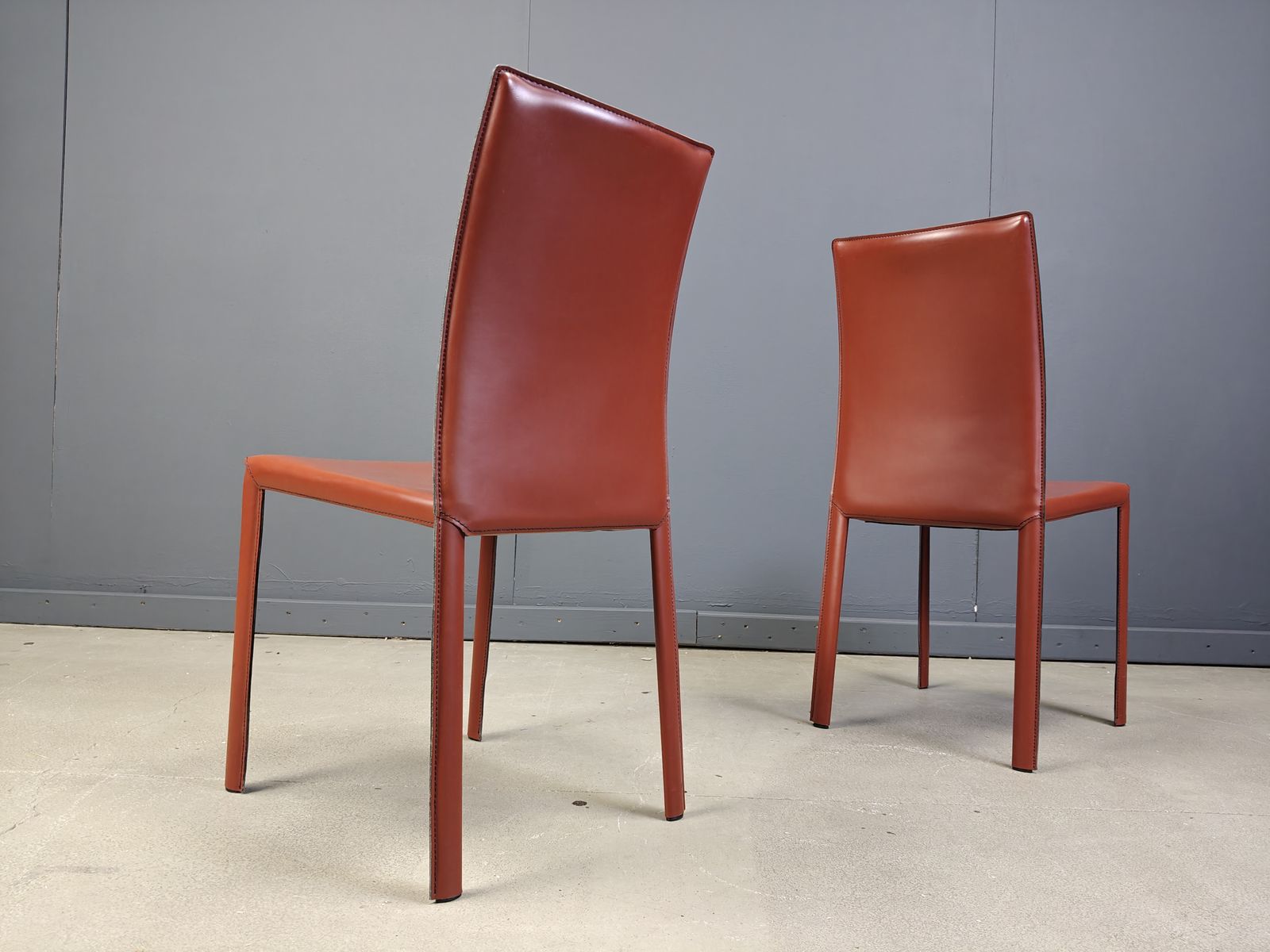 Red Leather Italian Dining Chairs, 1980s   Set Of 6 photo Furniture