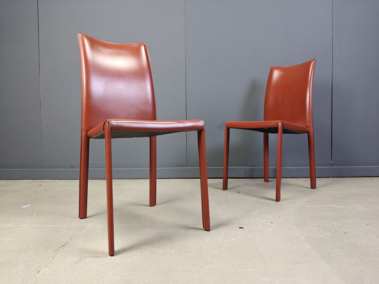 Red Leather Italian Dining Chairs, 1980s   Set Of 6 photo 1250.0