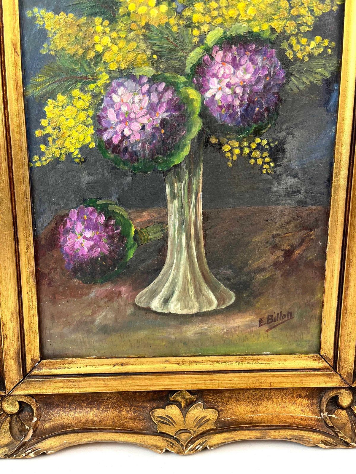 Antique French Hydrangeas Floral Still Life Oil Painting Flowers Signed By E .Billon Framed photo Art