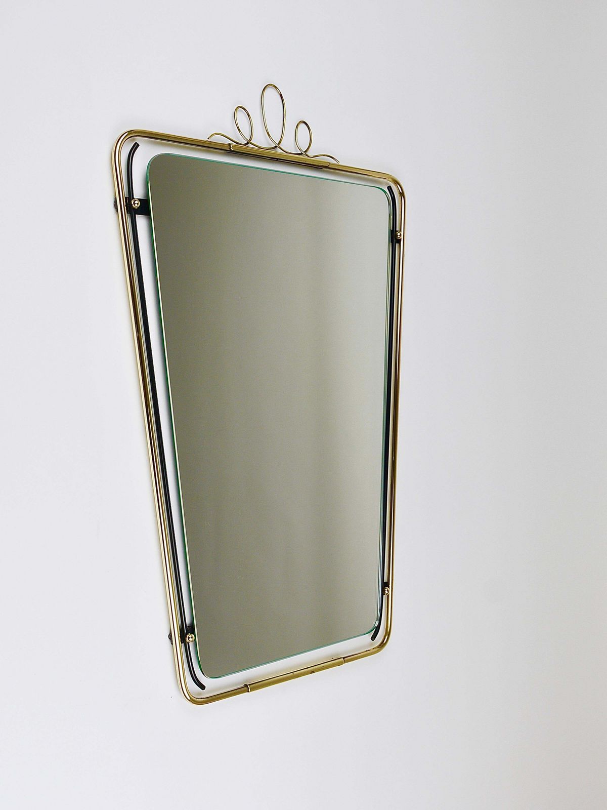 Midcentury Modern Brass Loops Wire Wall Mirror, Italy, 1950s photo vintage