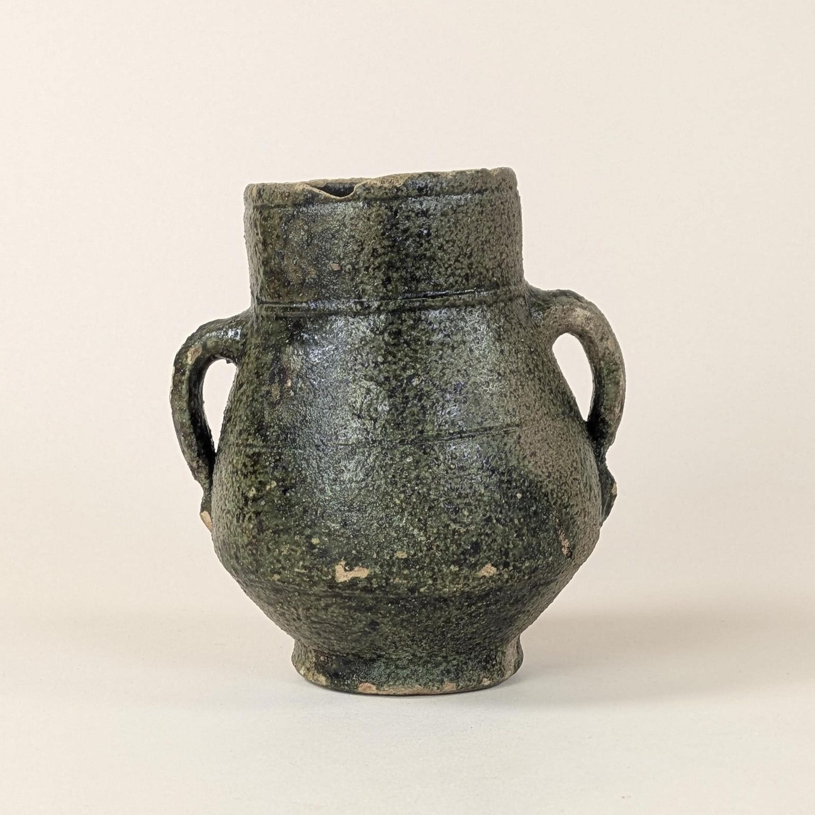 Antique 18th Century French Pot Stoneware Resin Jar Rustic Provincial Pottery Twin Handled Primitive Vessel For Wabi Sabi Farmhouse Decor photo for sale