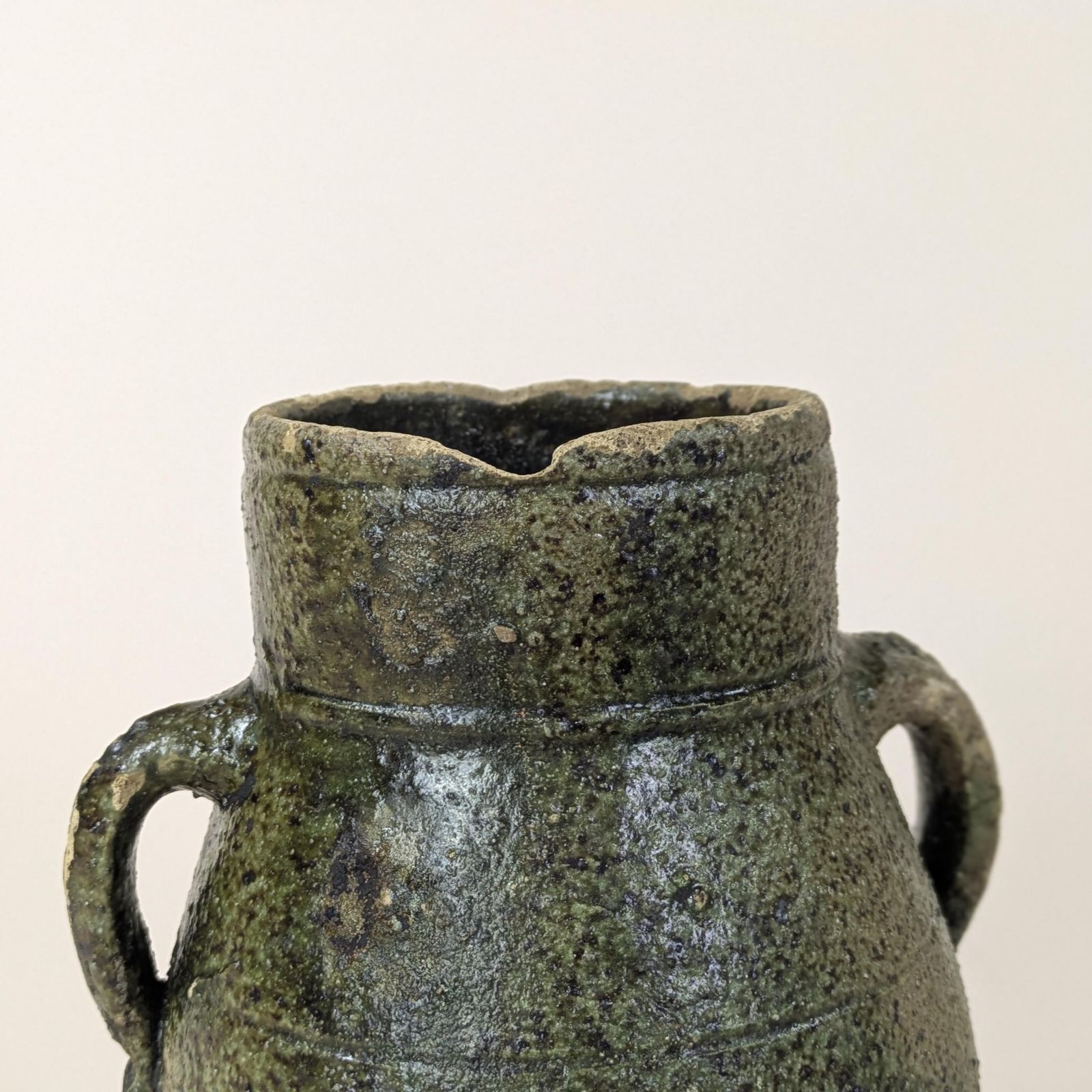 Antique 18th Century French Pot Stoneware Resin Jar Rustic Provincial Pottery Twin Handled Primitive Vessel For Wabi Sabi Farmhouse Decor photo vintage
