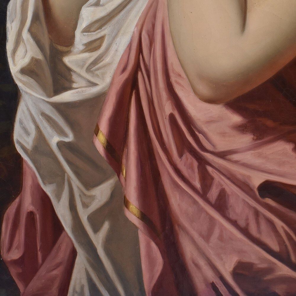Antique Portrait Painting, Greek Goddess, Muse, Female Portrait, Oil On Canvas, XIX Century. (Qr669) photo vintage
