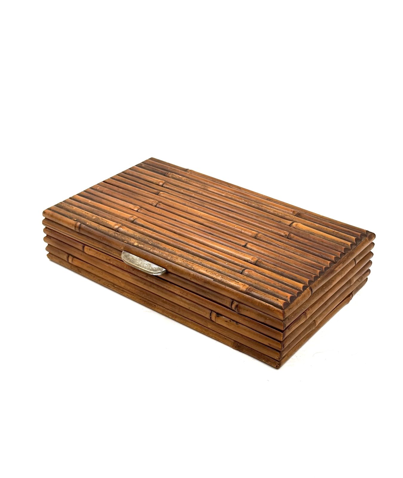 Hollywood Regency Grissinato Bamboo Jewelry Box Gabriella Crespi Style, Rcm Italy 1970 photo vinterior