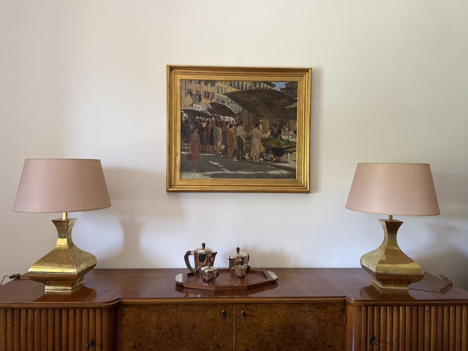 Hollywood Regency Set Of 2 Brass Table Lamps Mod. Piramide, High Society Italy 1970s photo 800.0