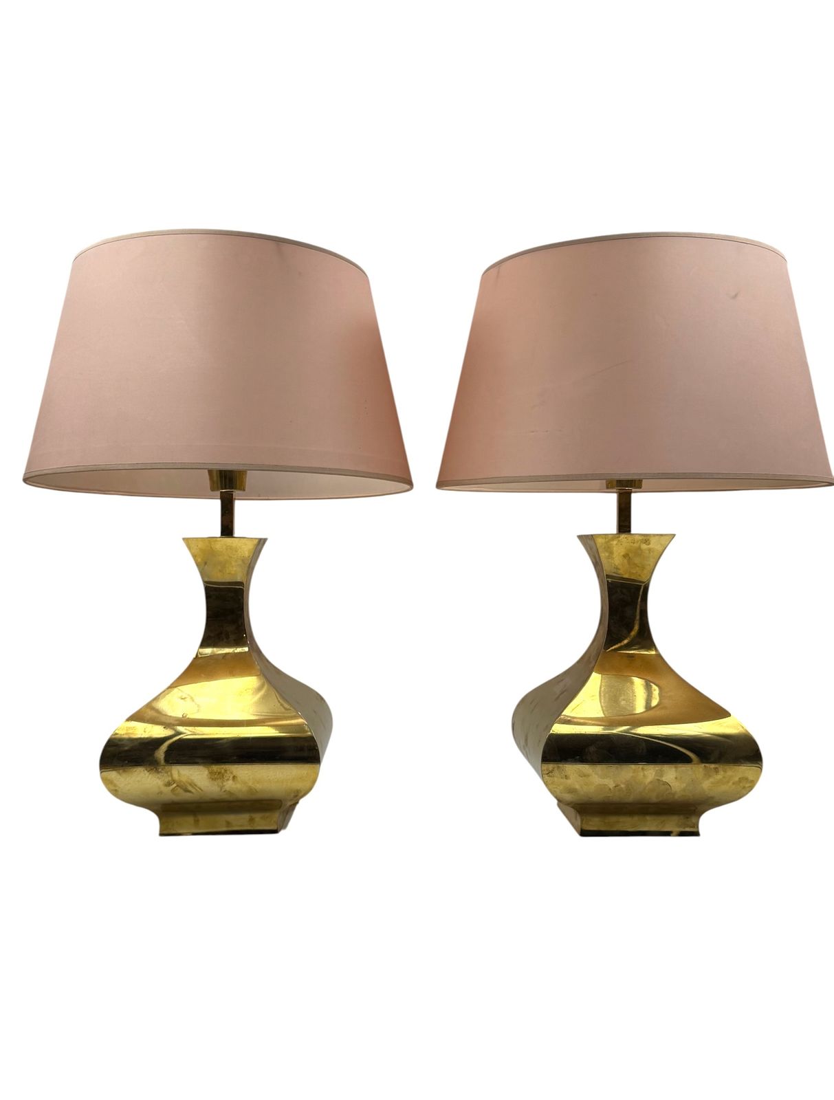 Hollywood Regency Set Of 2 Brass Table Lamps Mod. Piramide, High Society Italy 1970s photo buy