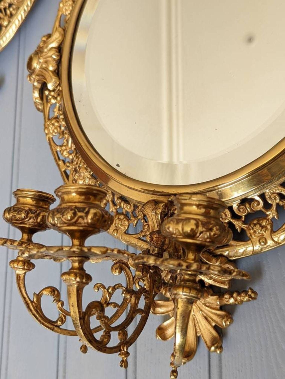 A Pair Of Antique Swedish Gilt Brass Mirror Sconces Or Girandoles C1890 photo 1435.0
