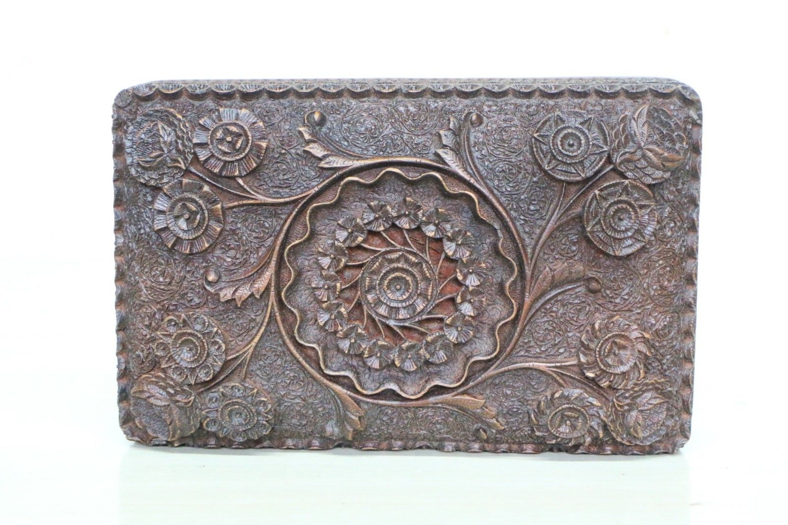 Home Decor Antique And Outstanding Kashmiri Carved Wooden Box Early 20th C. photo