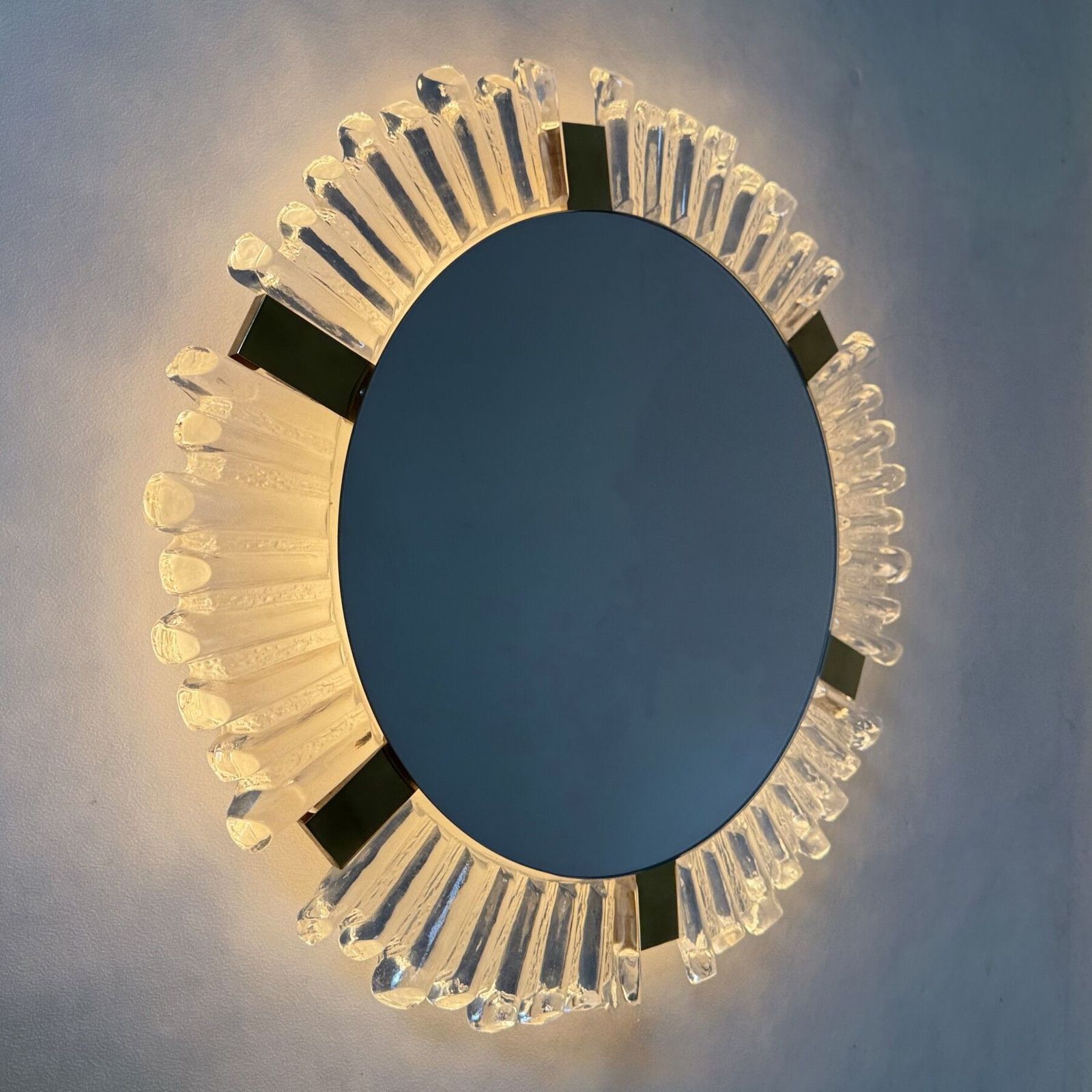 Murano Ice Glass & Brass Backlit Mirror Attributed To J. T. Kalmar For Kalmar, Austria, 1960s photo vinterior