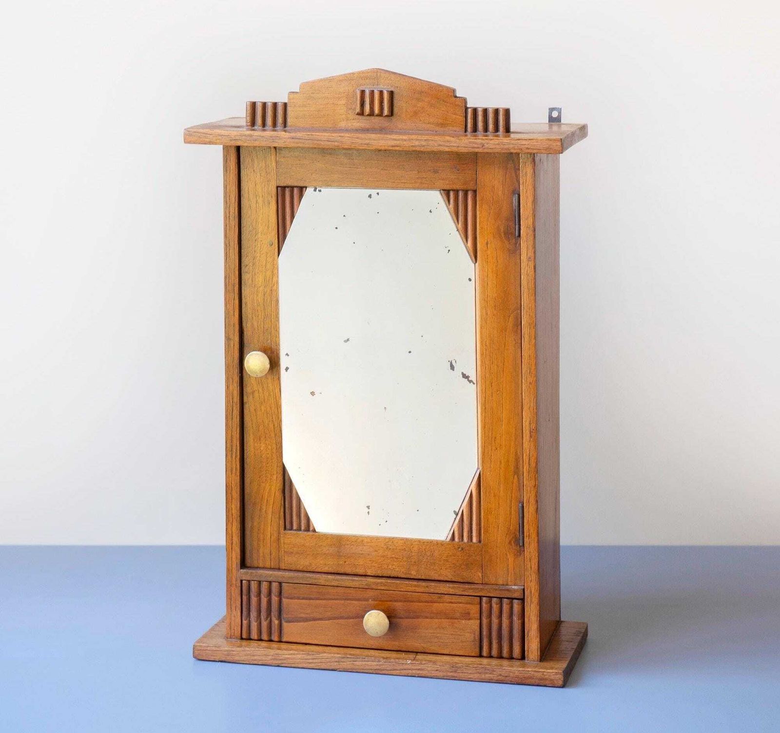 Antique Medicine Chest With Mirror, Art Deco, Oak Hanging Apothecary Cabinet, Dutch Pharmacy Chest, Rustic Storage Unit