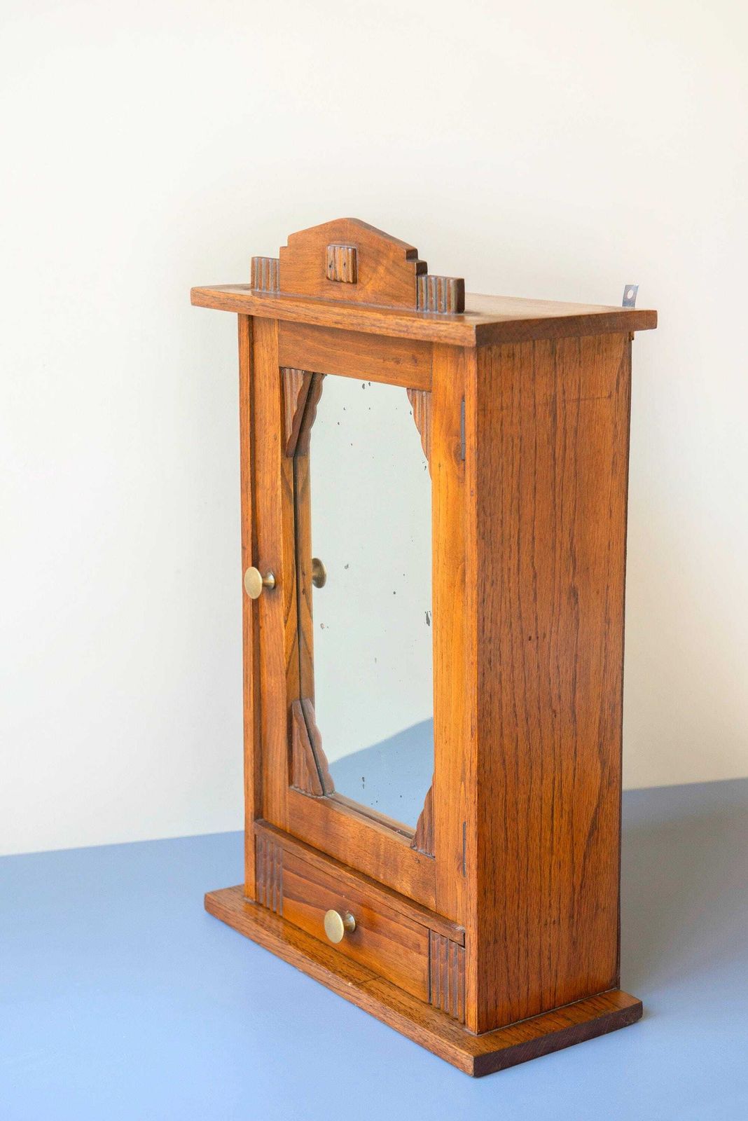 Antique Medicine Chest With Mirror, Art Deco, Oak Hanging Apothecary Cabinet, Dutch Pharmacy Chest, Rustic Storage Unit photo vinterior
