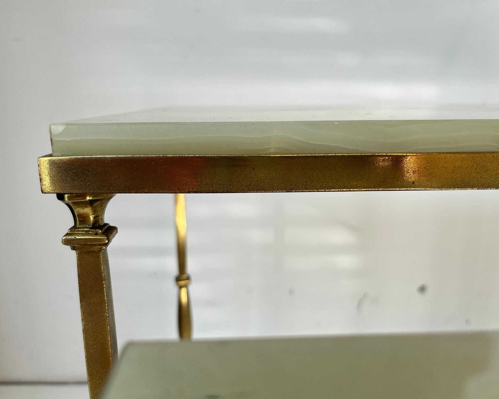 Onyx Nesting Tables | Mid Century Maison Jansen Style | Brass & Green Onyx Side Tables photo vinterior