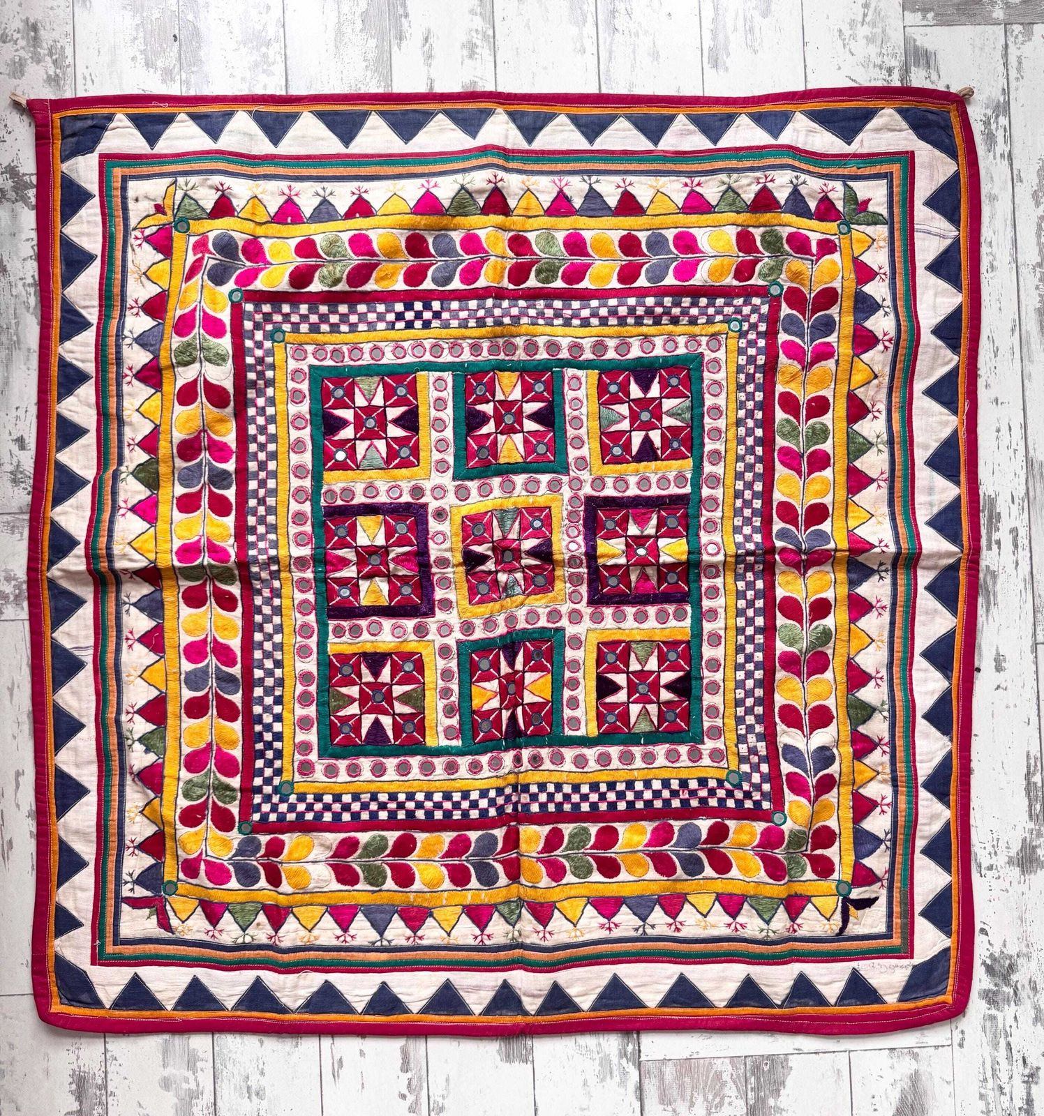 photo for sale Vintage Indian Wall Hanging, Gujarati Handmade Fabric Wall Decor 86cm X 89cm