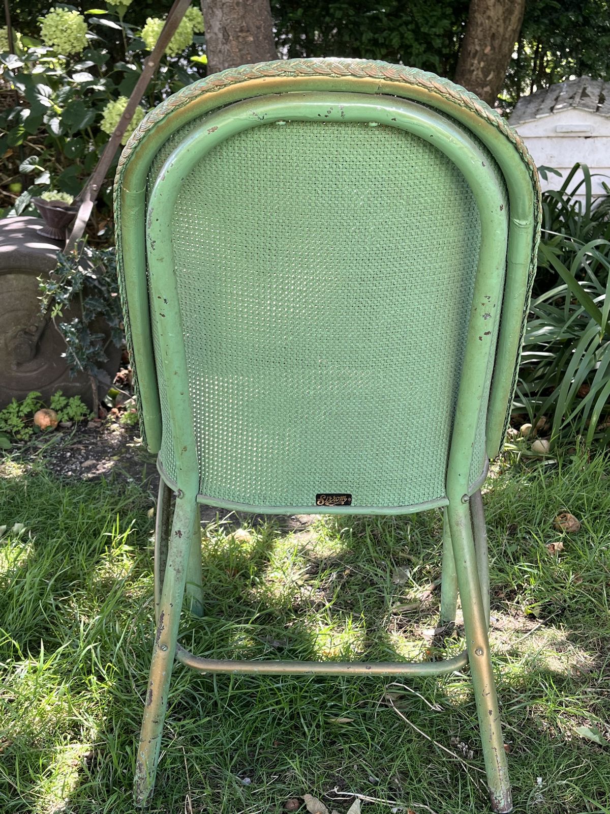 Vintage William Morris Co ‘Sirrom’ Flat Weave Chair In Pea Green & Vintage Sanderson Seat Fabric photo vinterior