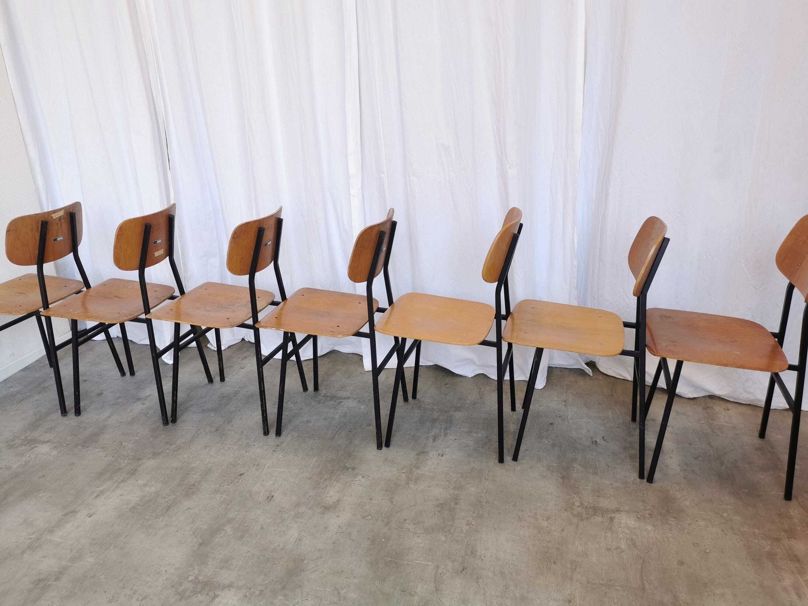 1 Of 7 Vintage School Chairs By Stol Kamnik / 1970s Yugoslavia / Mid Century Wooden And Metal Chairs / Retro Industrial Seating photo vintage