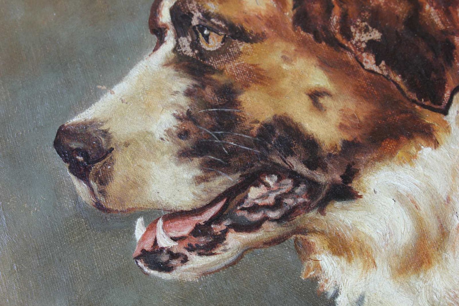 photo vinterior St Bernard Oil Painting On Canvas. Victorian Dog Portrait. Framed. 1888