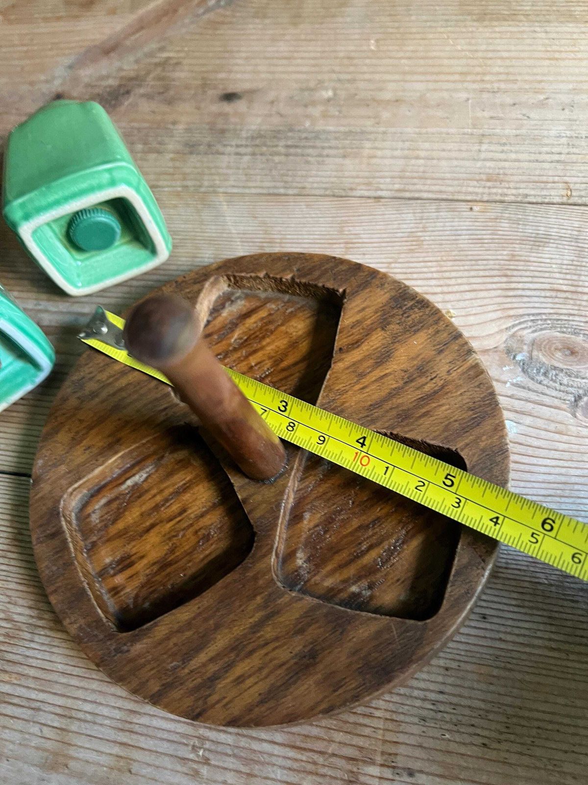 Vintage Cruet Set Green Glaze Salt Pepper Mustard Pot On Teak Holder. Blackfriars Ware Stamp. Art Deco Style Condiment Set. Vintage Kitchen. photo 51.0