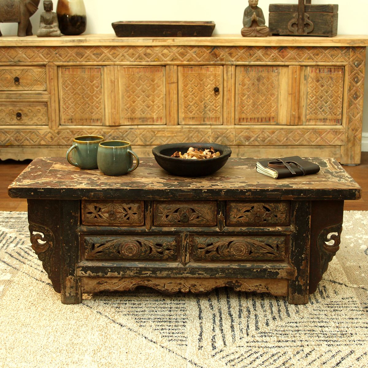 Furniture Carved Antique Shaanxi Kang Table photo