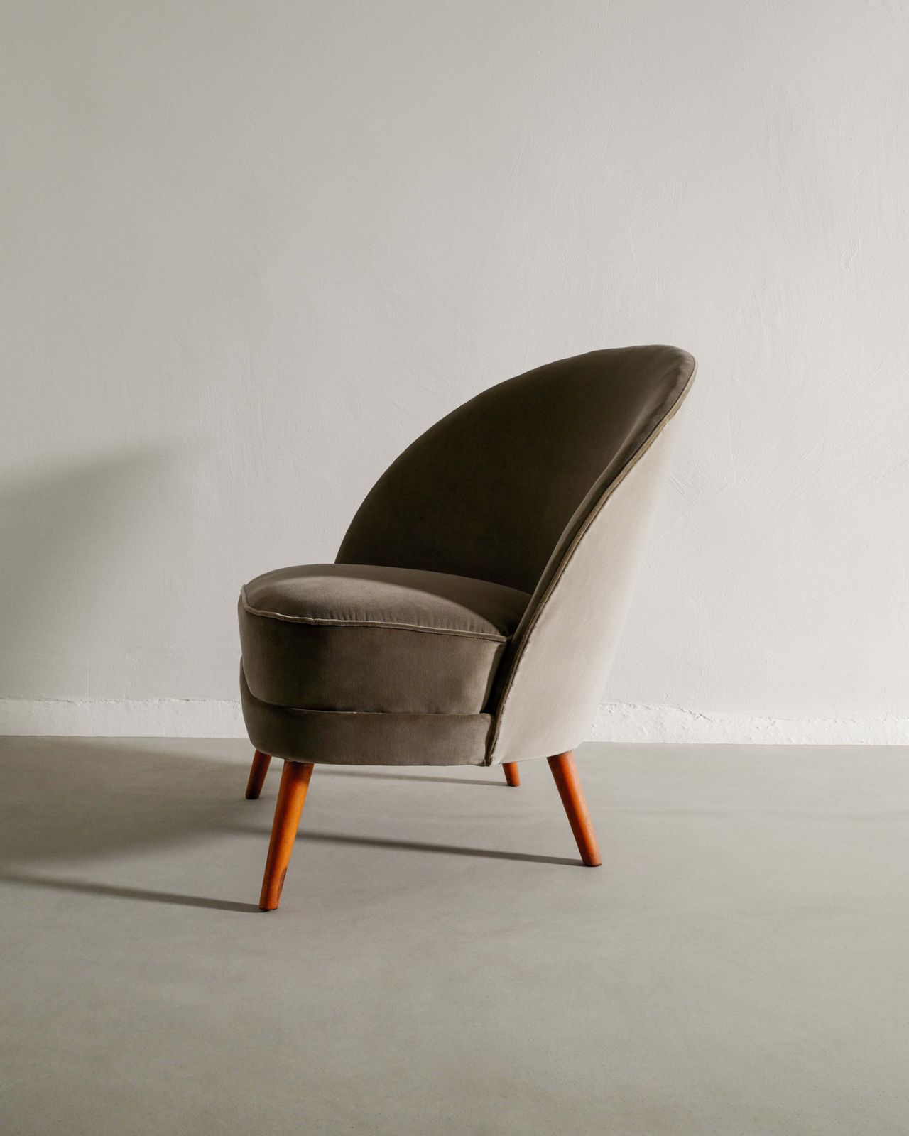 Swedish Mid Century Wooden & Velvet "Asymmetrical Armchair By Arne Norell, 1950s photo vintage