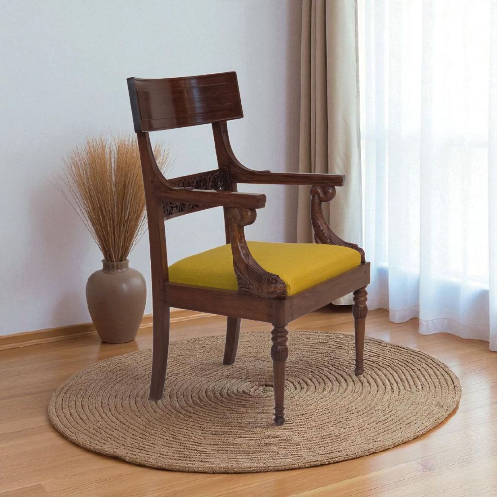 Jaren 1920 1930, Gesneden Houten Fauteuil, In De Stijl Van Georges Jacob, Opnieuw Bekleed.