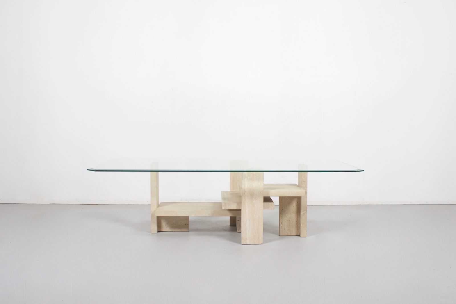 Willy Ballez Travertine And Glass Coffee Table, Belgium photo furniture