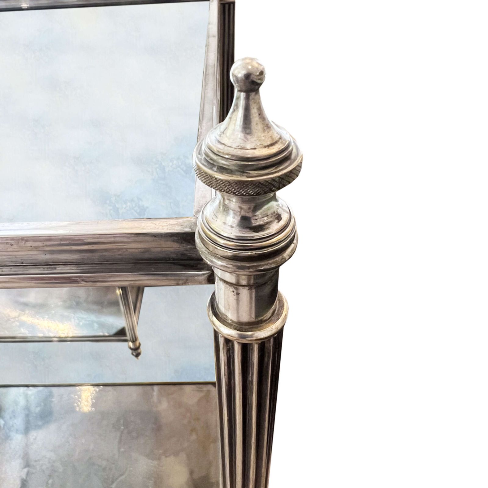 Pair Of French Midcentury Silver Plated Brass And Eglomise Glass Side Tables photo Furniture