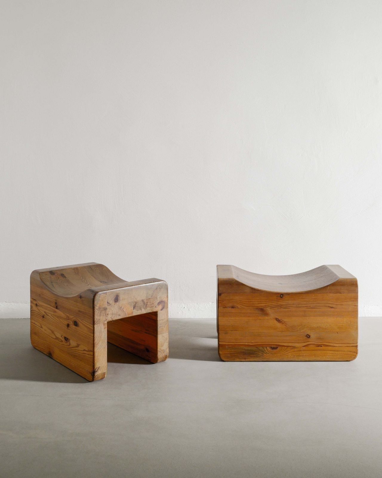 Pair Of Swedish Mid Century Sculptural "Palle" Wooden Pine Tabourets By K.J. Pettersson & Söner In Sweden, 1970s photo 38500.0