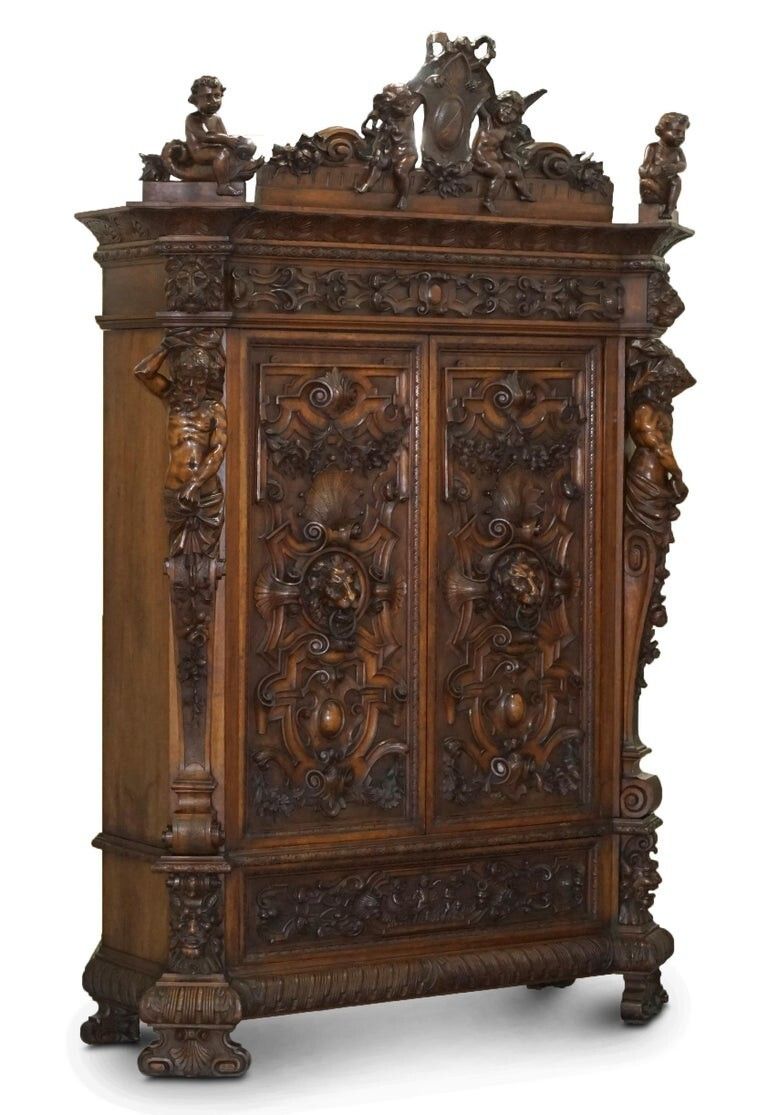 photo vinterior Rare Moses Michelangelo Guggenheim & Pauly Cie Et Venice Antique Carved Armoire