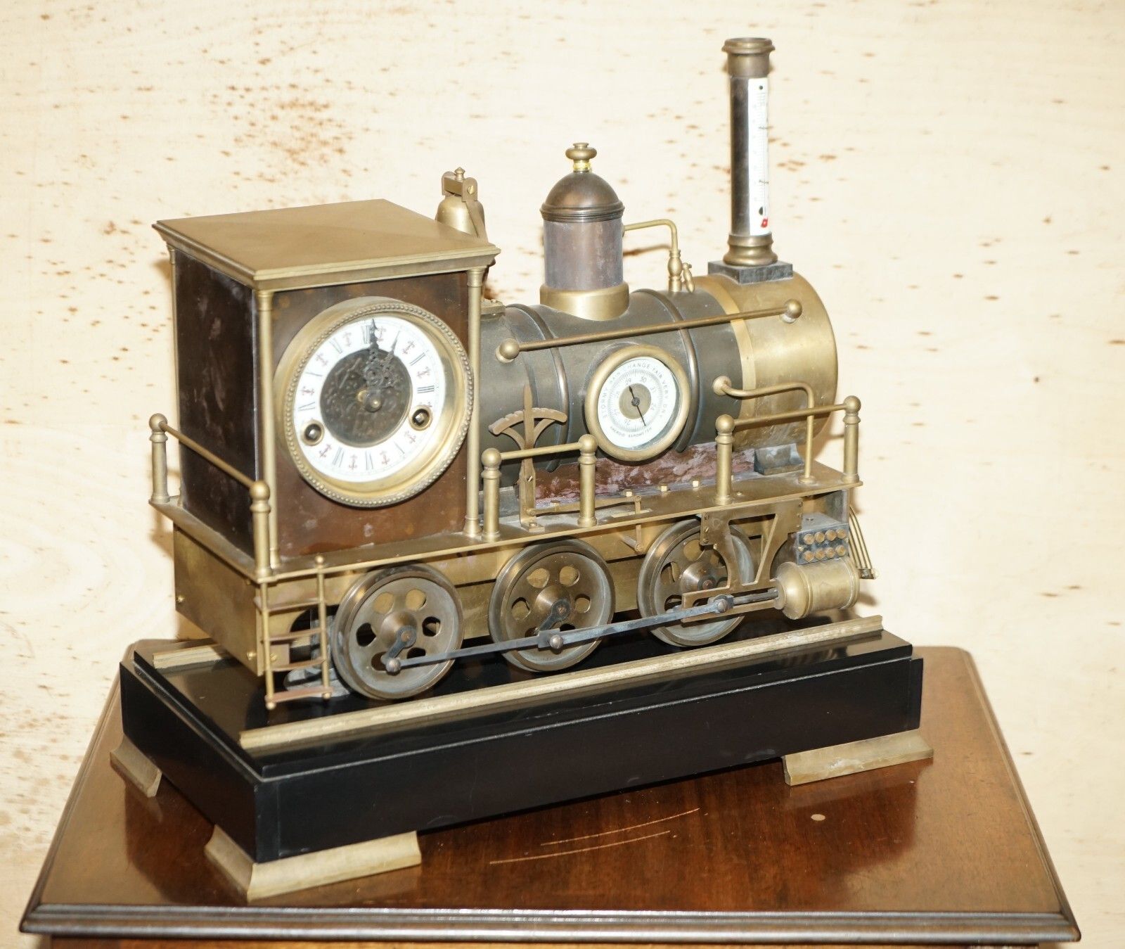 Fine Circa 1895 French Automaton Industrial Locomotive Moving Gilt Bronze Clock photo furniture
