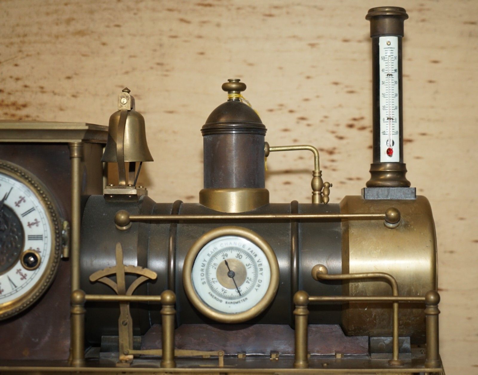 Fine Circa 1895 French Automaton Industrial Locomotive Moving Gilt Bronze Clock photo Home Decor