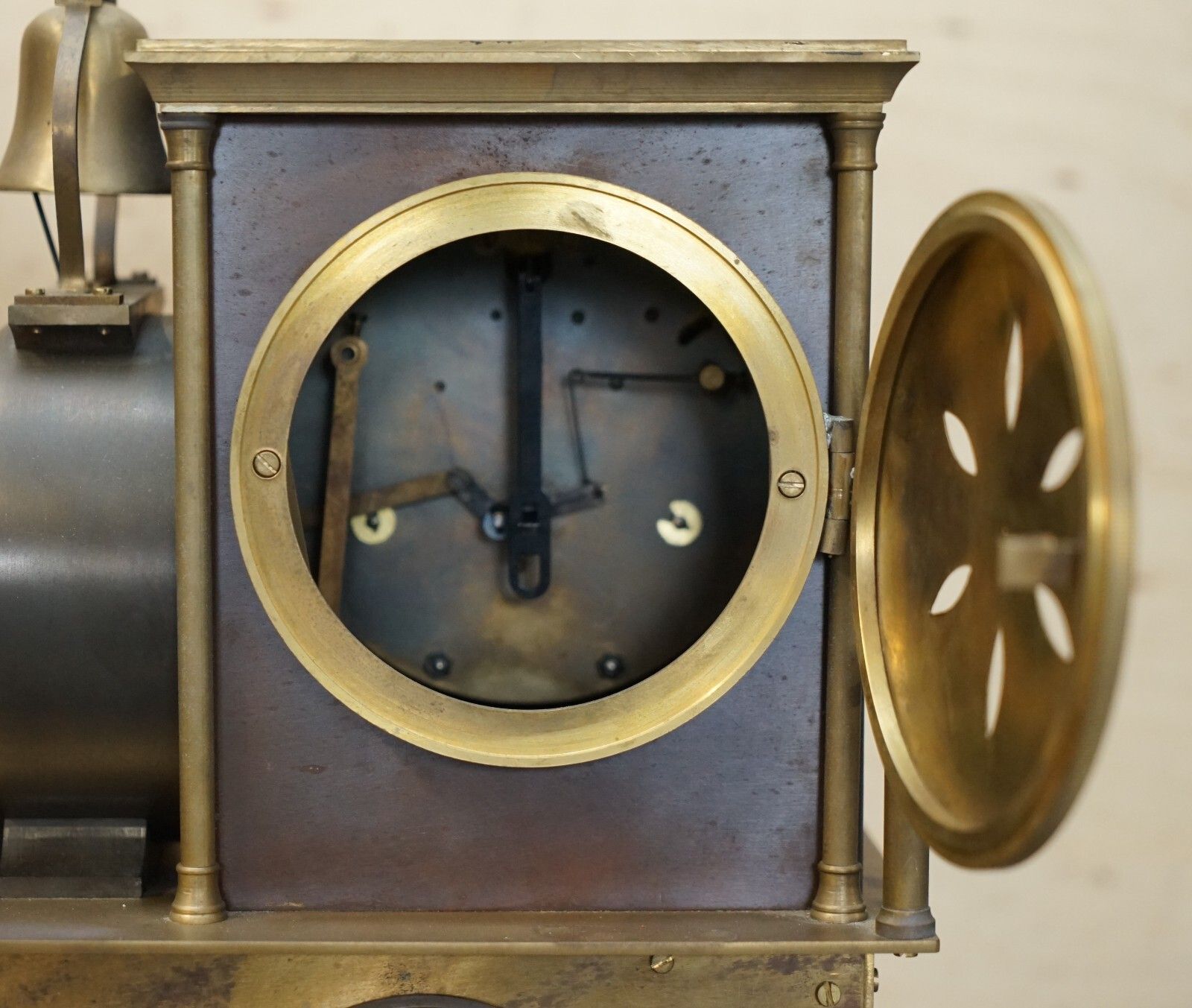 Home Decor Fine Circa 1895 French Automaton Industrial Locomotive Moving Gilt Bronze Clock photo