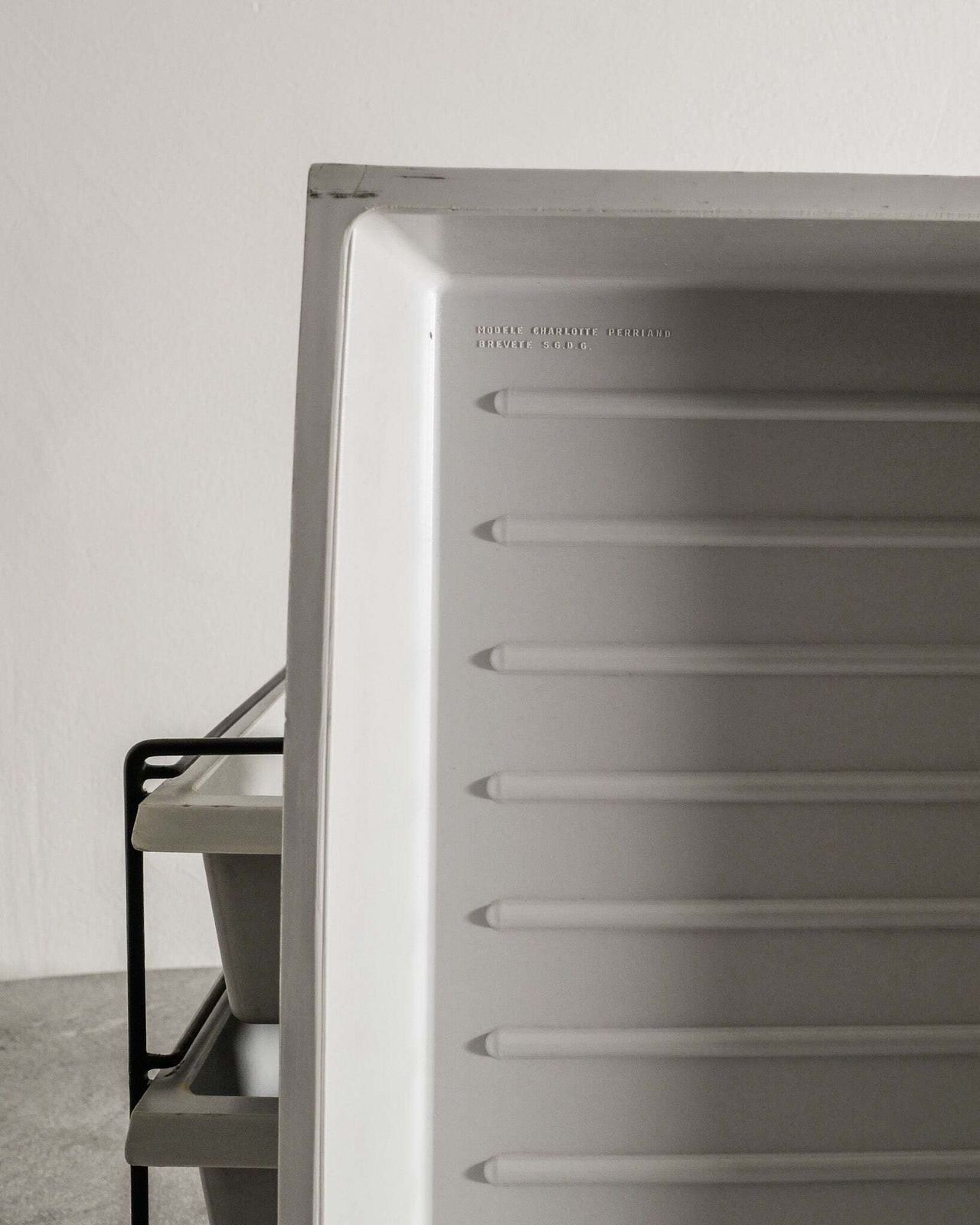 French Mid Century File Magazine Rack In Black Metal & Grey Plastic Drawers By Charlotte Perriand, 1950s photo 8000.0