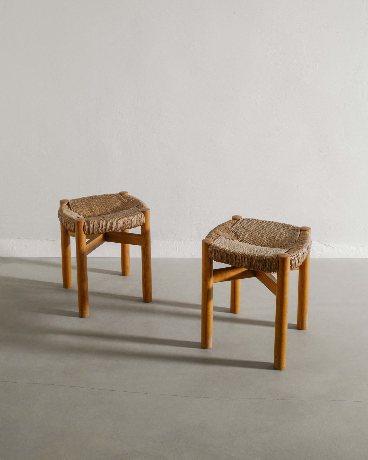 French Mid Century Wooden Ash Four Legged "Meribel" Stools Charlotte Perriand, 1960s photo for sale
