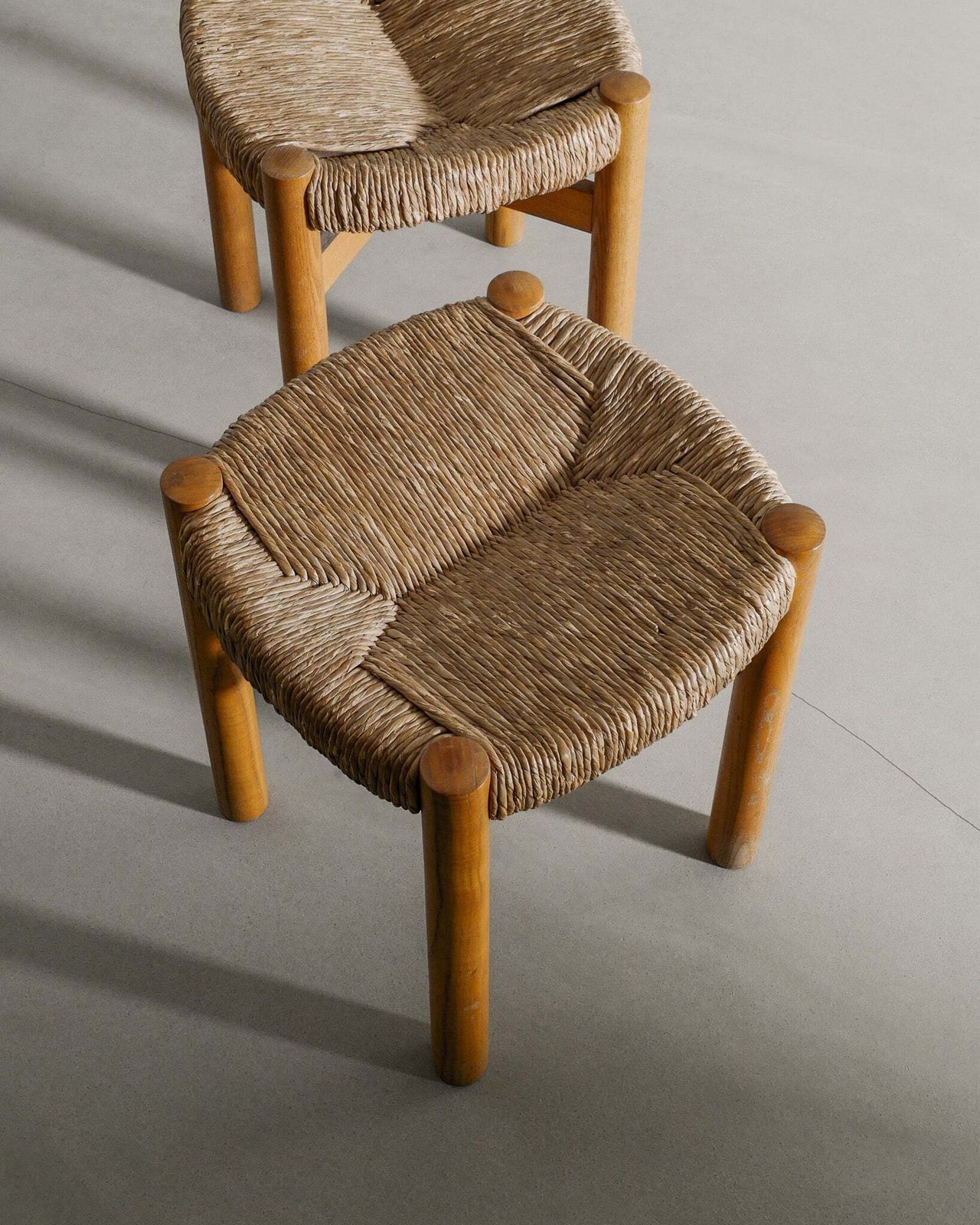 French Mid Century Wooden Ash Four Legged "Meribel" Stools Charlotte Perriand, 1960s photo Furniture