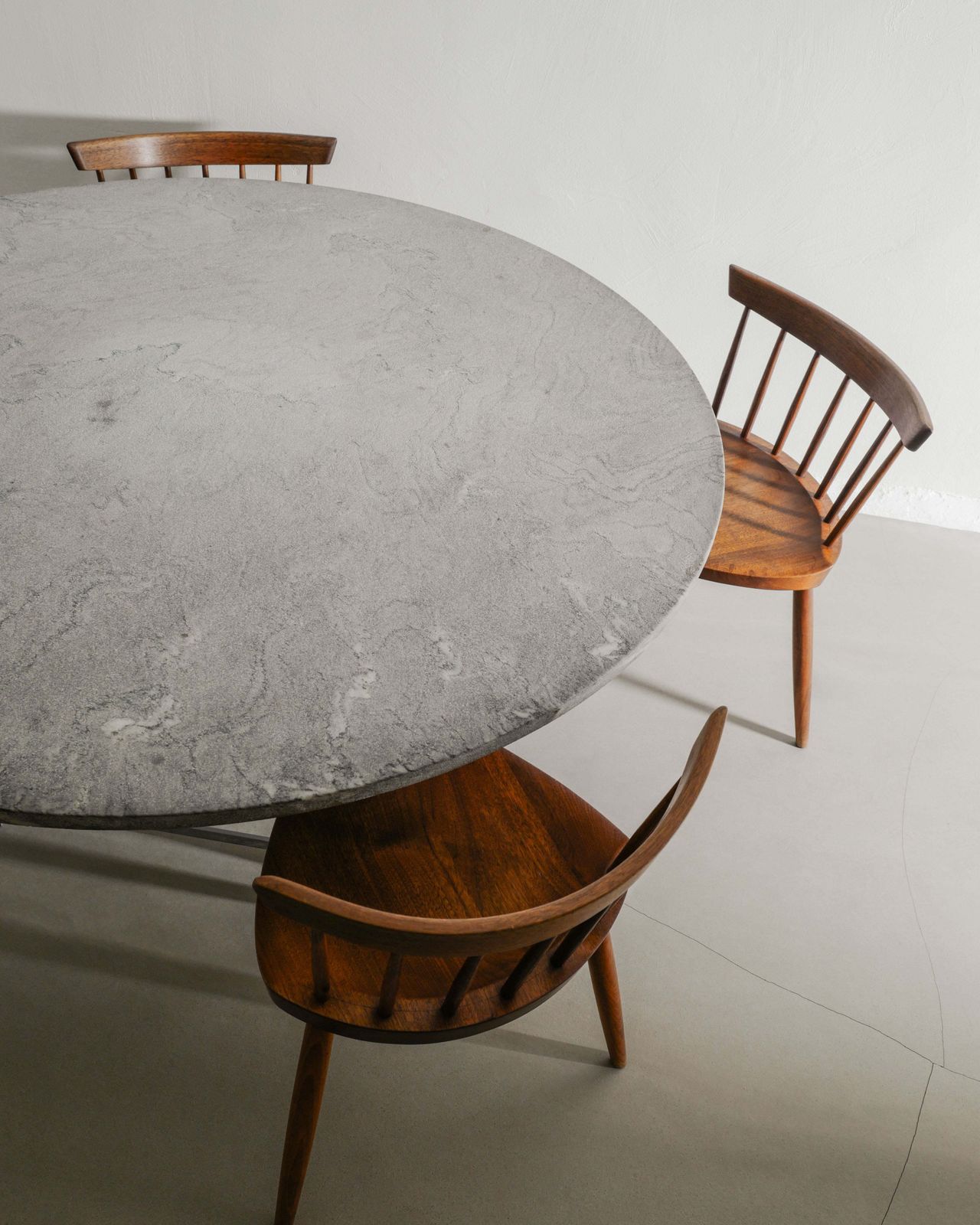 Vintage Mid Century Dining Set By Poul Kjærholm Pk54 Table & Mira Nakashima Wooden Walnut Chairs, 1960s photo furniture