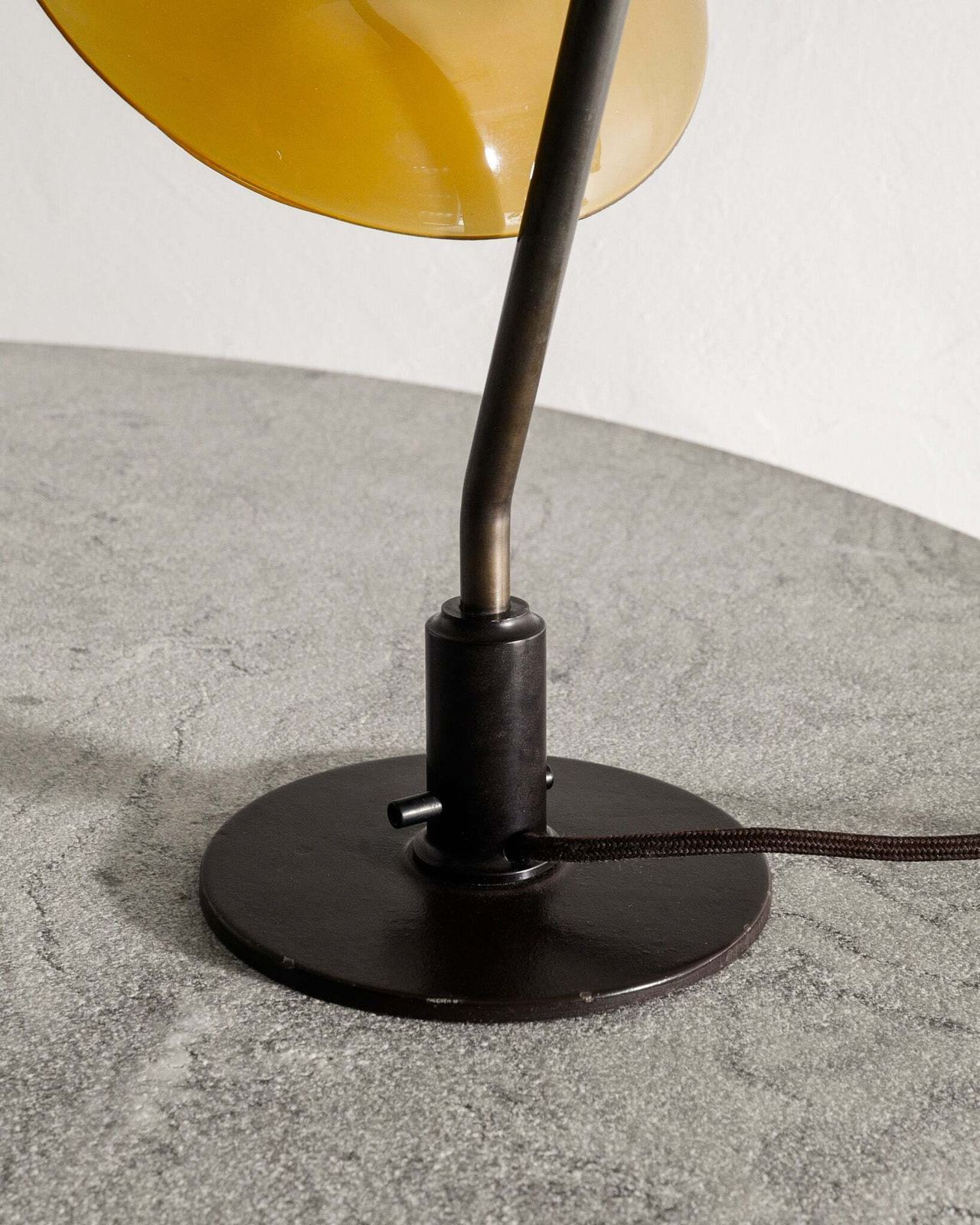 Danish Mid Century Modern Poul Henningsen "Ph 2/2" Table Lamp In Patinated Brass & Yellow Amber Glass, 1930s photo vinterior