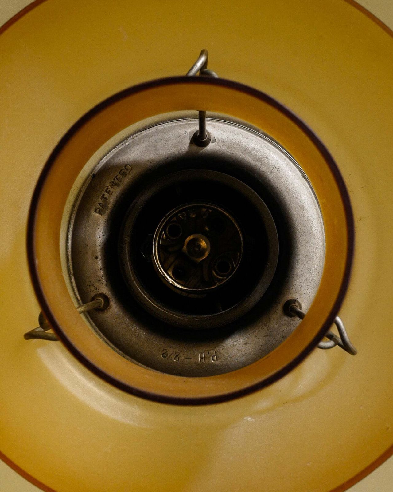 Danish Mid Century Modern Poul Henningsen "Ph 2/2" Table Lamp In Patinated Brass & Yellow Amber Glass, 1930s photo vintage