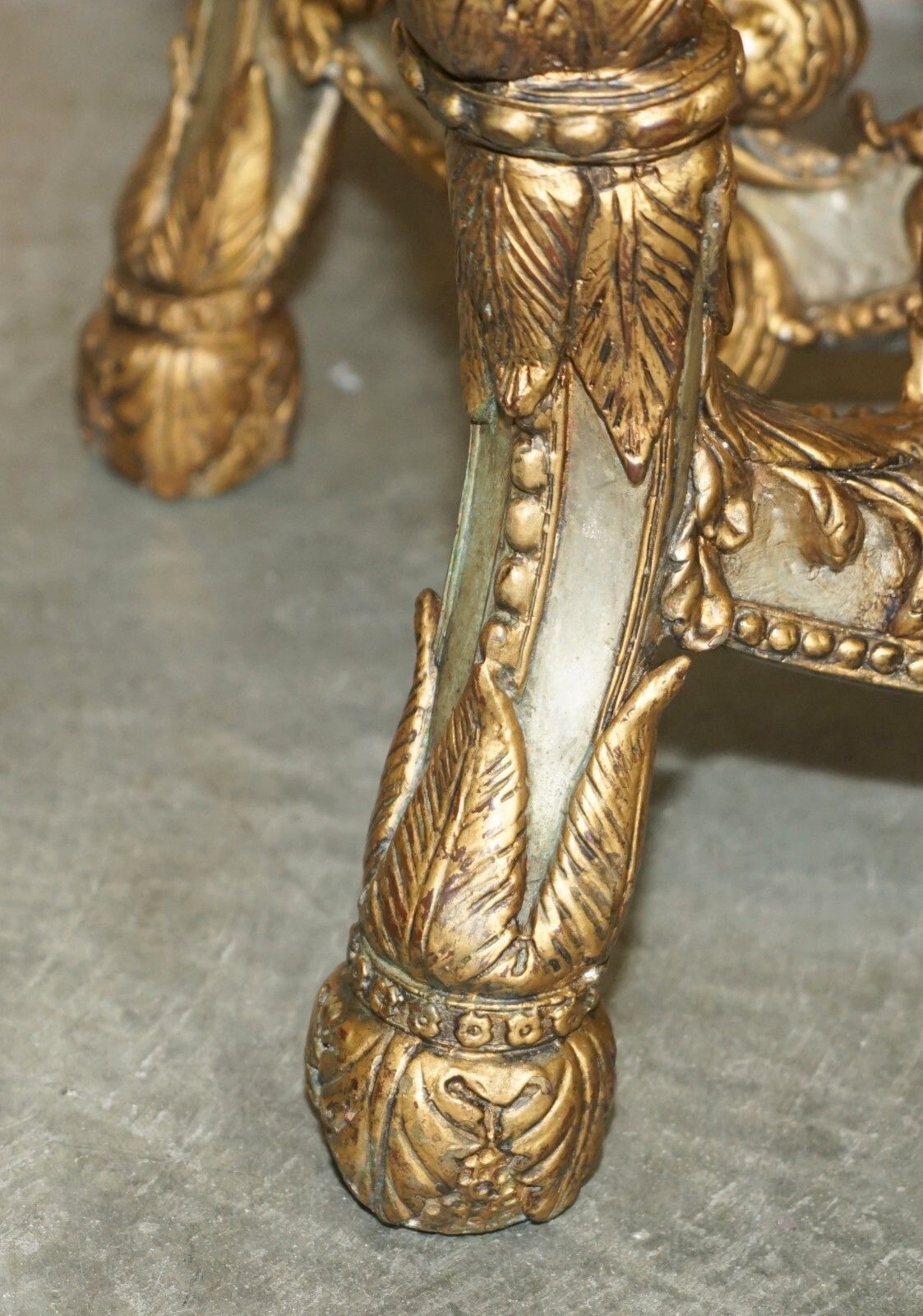 photo vinterior Super Rare Metal Antique Baroque Rams & Maiden Head Marble Topped Console Table