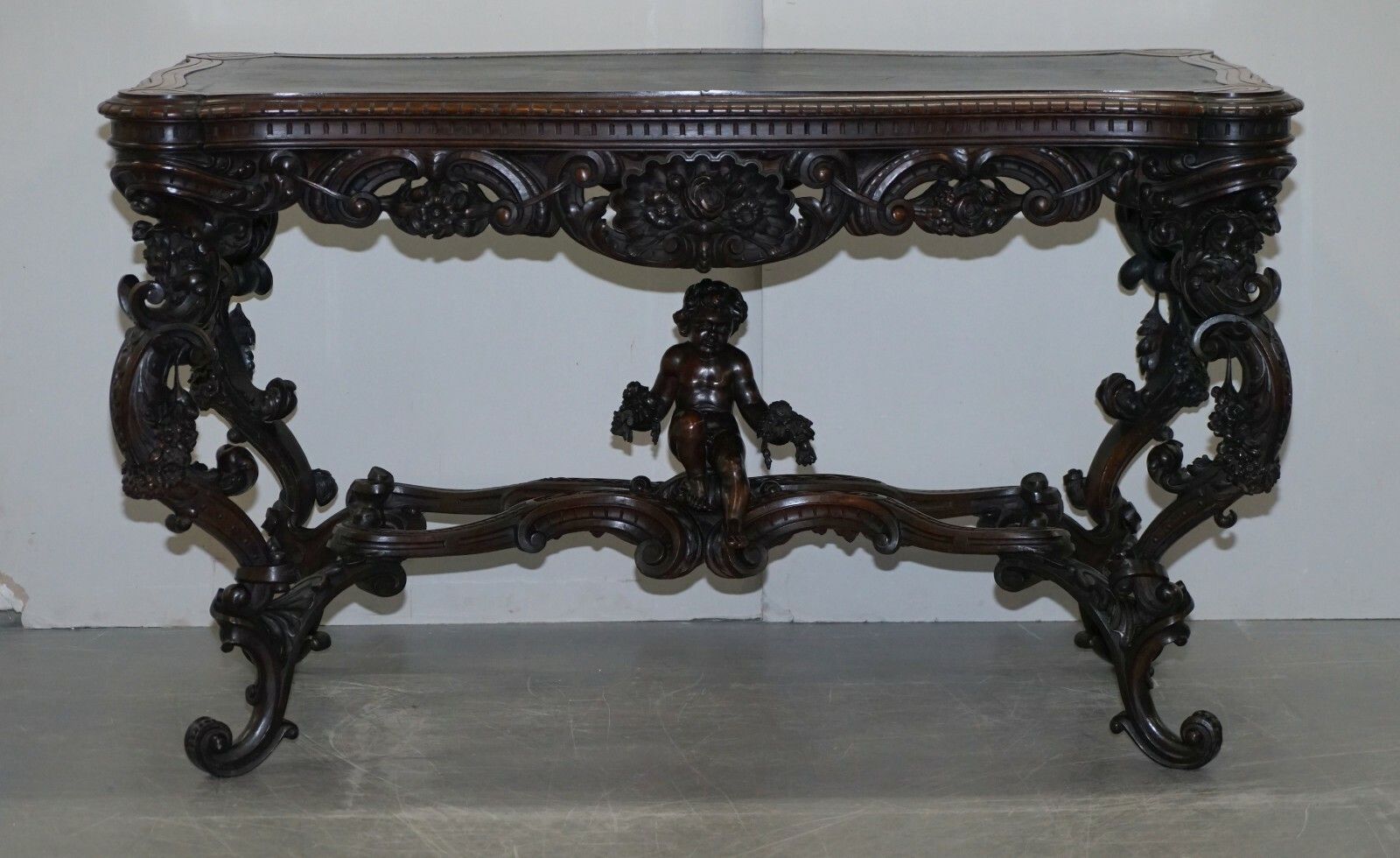 Important Italian Angiolo Barbetti Firenze Antique Cherub Desk Library Table photo furniture