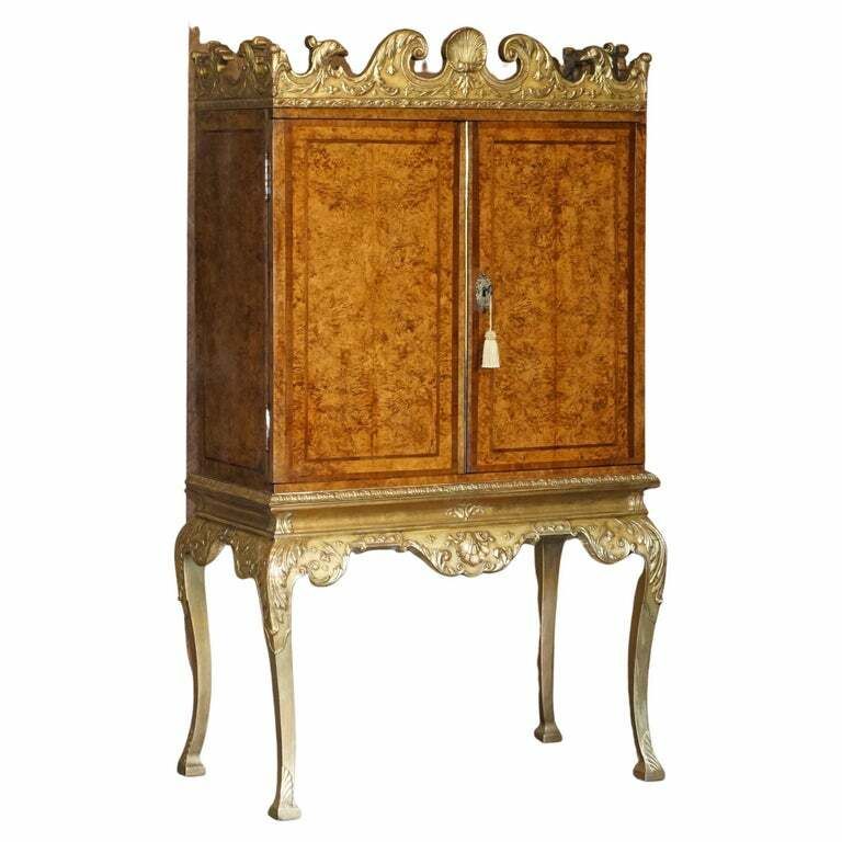 Important Antique George II Circa 1740 Mulberry Wood Giltwood Drinks Cabinet